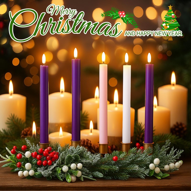 Suncalla 6 Pcs Christmas Advent Wreath with 5 Advent Candles