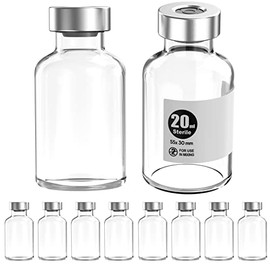 Biocomma Viales vacíos estériles de aluminio plateado con tapón de goma de butilo, paquete estéril, 10 unidades (20 ml)