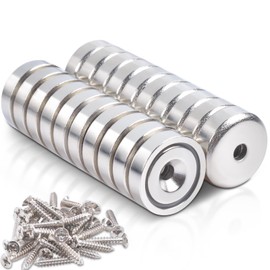 Pack of 20 Neodymium Magnets Extra Strong 6 kg Force 16 x 5 mm with Hole and Capsule, Countersunk Pot Magnet with Screws, Strong Magnets for Kitchen, Fridge, Bathroom, Office, Warehouse