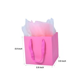 JUNESHE Pink Gift Bags with Handles &Tissue Paper, 2 Pack Pink Paper Bags, 5.9x5.9x5.9 inch Square Gift Bags, Birthday, Wedding Kraft Bags Small Size