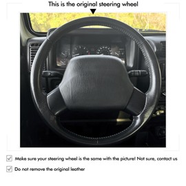 MEWANT Hand Sewn Steering Wheel Cover Wrap for Jeep Wrangler 1997-2000 Steering Wheel Accessories for Jeep Wrangler
