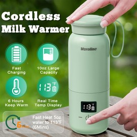 Veroline Portable Bottle Warmer for Travel, Baby Bottle Warmer with Adjustable Temp & Keep Warm for Formula, Breastmilk, Super Fast Charging & Rechargeable Milk Warmer, Cordless Water Warmer