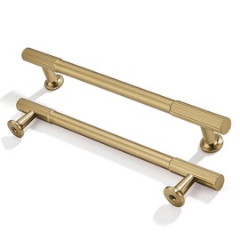 ZAUYX 2-Pack 6 Inch Hole Center Brushed Brass Cabinet Pulls Solid Heavy Duty Cabinet Pull is Suitable for Drawers Dressers Handles Kitchens Bathroom cabinets