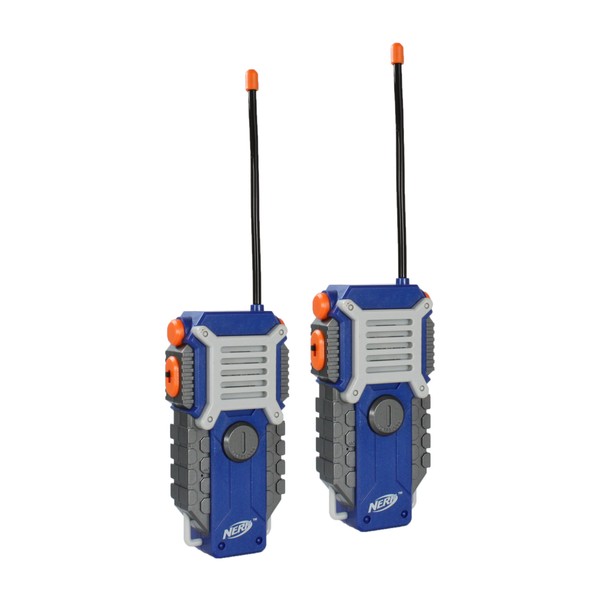Nerf Walkie Talkie for Kids Fun at The Touch of A Button, Set of 2, 1000' Range by Sakar, Rugged Pair Battery Powered Gray Blue & Orange