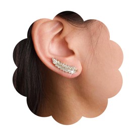 Iaceble Boho Crystal Leaf Ear Climber Earrings Gold Cz Feather Earrings Rhinestone Leaves Stud Earrings Cz Leaf Crawler Earrings Jewelry for Women