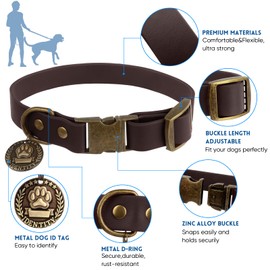 Wisedog Dog Collar and Leash Set, Waterproof Adjustable Puppy Collars with Cute Tag 4FT Dog Leash with Poop Bag for Small Medium Large Dogs (S, Brown)