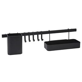 Küchen-Wand-Organizer aus Metall, 60 cm, mattschwarz, Wandmontage, Aufbewahrungsstange mit 5 Haken, Küchenutensilienhalter und Gewürzregal, 8-teiliges Küchen-Aufbewahrungs-Set