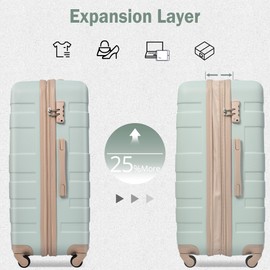 Merax Expandable ABS Hardshell Luggage Spinner Wheel Suitcase TSA Lock Suit Case, Grey Green, 4-Piece Set