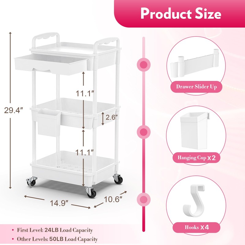 SUNALLY Makeup Cart Organizer with Drawers, Floor Skincare Organizers Vanity
