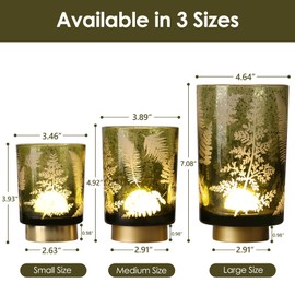 Eywamage Battery Operated Glass Table Lamp, Boho Green Ferns Leaves Mood Light with Remote, Cordless Bedside Accent Lamp Room Decor