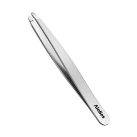 AioBos Tweezers, Round Tip Type, Precision Tweezers, Heat-treated, Sandblasted, Eyebrow Tweezers, Nose Hair, Beard, Thorn Removal, Treatment, Unisex, Storage Case, Easily and Accurately Removes Hair