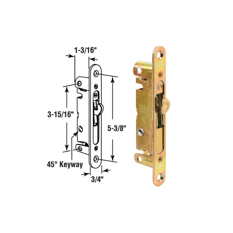 Sliding Glass Patio Door Mortise Latch with 45 Degree Keyway