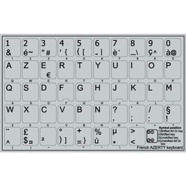FRENCH AZERTY NON-TRANSPARENT KEYBOARD LABELS FOR LAPTOP, DESKTOP LIGHT GREY BACKGROUND