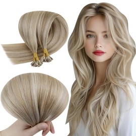 RUNATURE Real Hair Bondings Extensions Brown Highlight 40 cm 50 Strands U-Tip Extensions Real Hair 1 g Keratin Bondings Extensions Real Hair Brown Blonde Straight Real Hair #P8/24