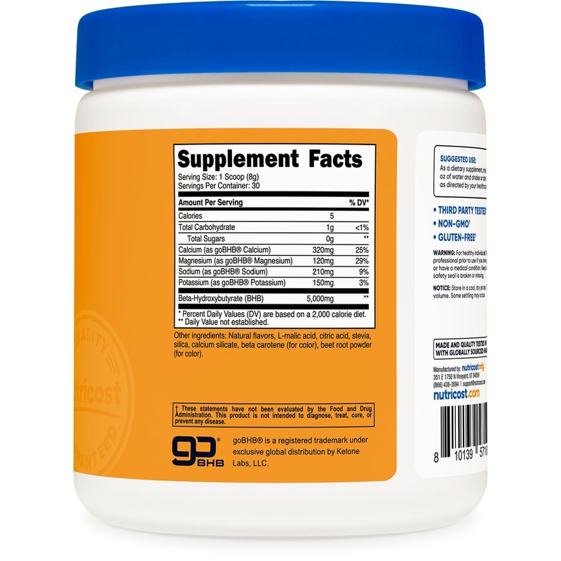 Nutricost BHB Salts Drink Mix (30 Servings, Peach Mango Flavored)