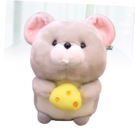 Kisangel Light Grey Plush Decorative Mouse Adorable Animal Doll with Cheese Design Birthday Valentine Day for Adults Safe for All Ages
