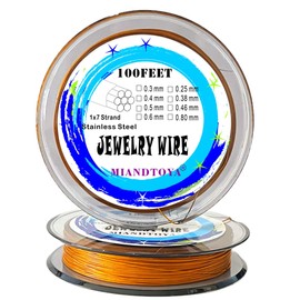 7 Strand Stainless Steel Bead Stringing Wire, Thin Soft for Jewelry Making Necklaces Bracelets Beading Crafts(0.46mm Gold 100feet)