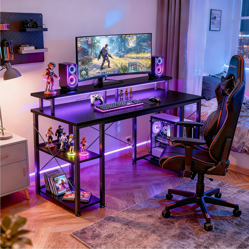 ODK 48 inch Gaming Desk with LED Lights & Power