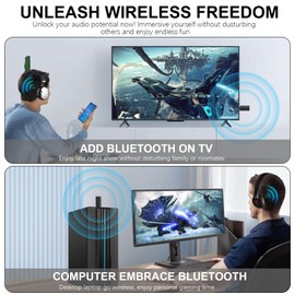 USB Bluetooth 5.2 Transmitter for TV, Wireless Audio Adapter for Airpods or Wireless Headphones Dual Pairs, Low Latency, Bluetooth 3.5mm Aux Transmitter for Flight, TV, PC, Gym, Gaming