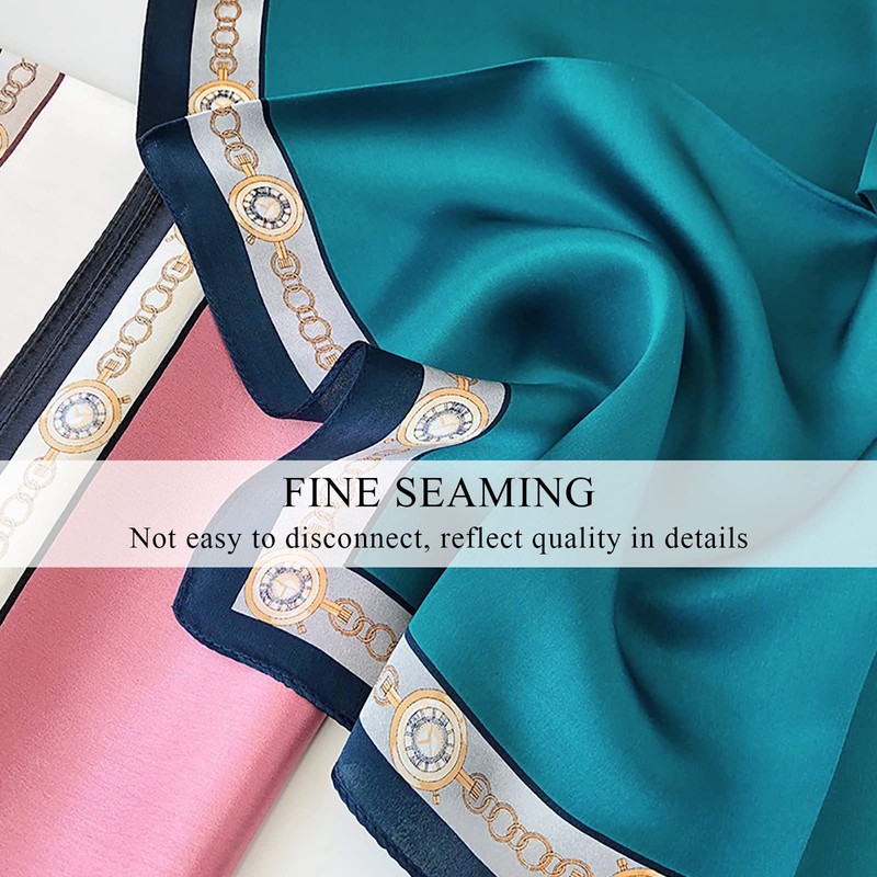 LumiSyne Women's Silk Scarf, Square Scarf, Solid, Retro Chain, Print,