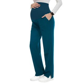 POSHGLAM Women's Maternity Scrubs Pant Workwear Casual Cargo Pregnancy Pants(Caribbean Blue, Large)