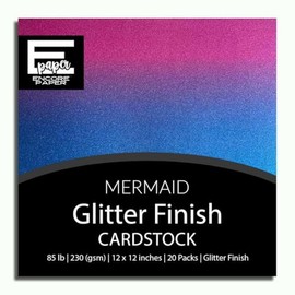 MERMAID Multi-Color Glitter Encore Paper - 12x12 Cardstock 20 Pack | No Shed Glitter - Purple, Green, Blue Gradient | Fine Glitter Finish, White Backing | Compatible for Cricut & Silhouette