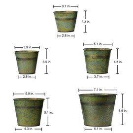 Briful 5 Size Galvanized Buckets Rustic Farmhouse Metal Bucket Galvanized Flower Bucket Plants Pot, Home Indoor Outdoor Decor Tin Planter, 3.7In/3.9 in/5.1In/5.9In/7.1In
