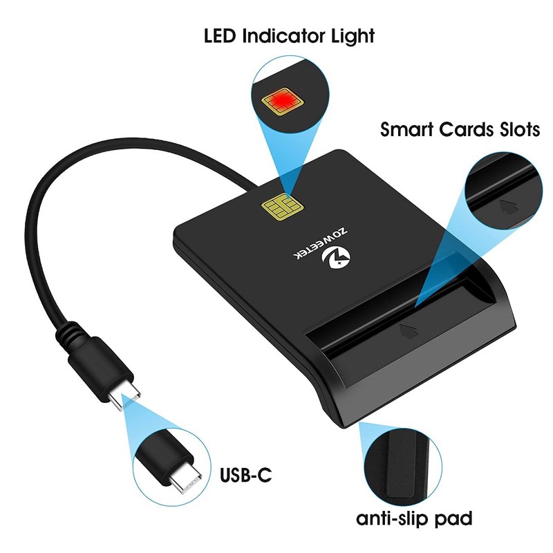 ZOWEETEK Type C CAC Reader, Smart CAC Card Reader USB