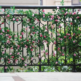 6FT Bendable Pink Flower Garland, Artificial Rose Vine Hanging Floral Garland with 3D Butterflies for Room Decor Wedding Trellis Fence Home Wall Decoration (Pink, 4pcs)