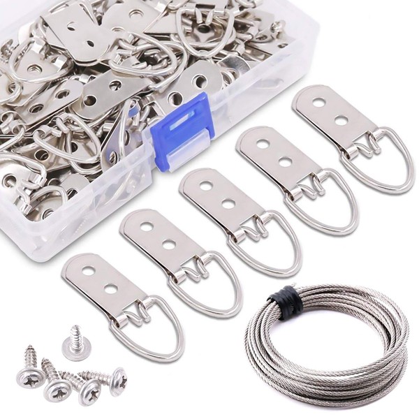 Rustark 60Pcs Heavy Duty D Ring Picture Hangers Double Hole with Screws for Home Decoration Picture Hanging Solutions.