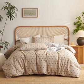 Nayoroom Bow Duvet Cover Queen Size 100% Cotton Brown Bownot Printed Reversible Grey Bedding Set 3 Pcs Kids Soft Breathable Cute Comforter Cover with Zipper Closure