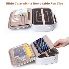 Aplufine Bible Cover for Men-Bible Case for Women-Medium Bible Bags and Totes-Large Bible Carrying Case-Bible Carrier with Shoulder Strap,Detachable Pen Loops for Bible Accessories,Gift Men Women