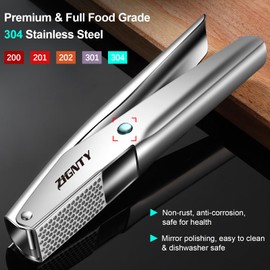 ZIGNTY Professional Garlic Press Stainless Steel，No Need to Peel Garlic Mincer Tool with Large Trough, Dual Lever-Assisted Garlic Presser & Masher Easy Clean, Garlic Crusher Dishwasher Safe Rust Proof