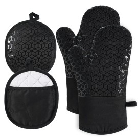 Navithous Oven Mitts and Pot Holders,500 â„‰ Heat Resistant Oven Mitts Sets,Silicone Ov...