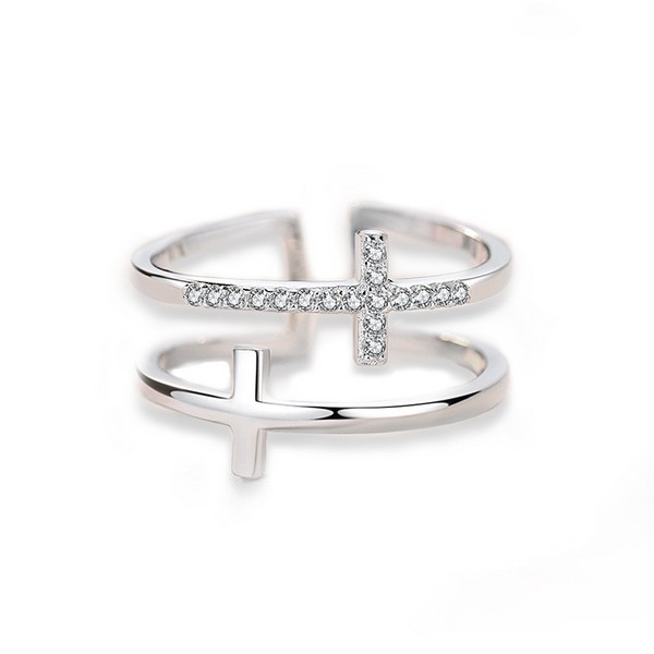 1. Double Cross Miniature Ring Copper Inlaid Zircon Women's open ring.jpg