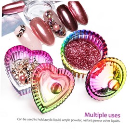 NULYLU 2pcs Colorful Acrylic Liquid Dappen Dishes with Lids Round Heart Shape Storage Bowls for Nail Art Monomer and Powder Gems