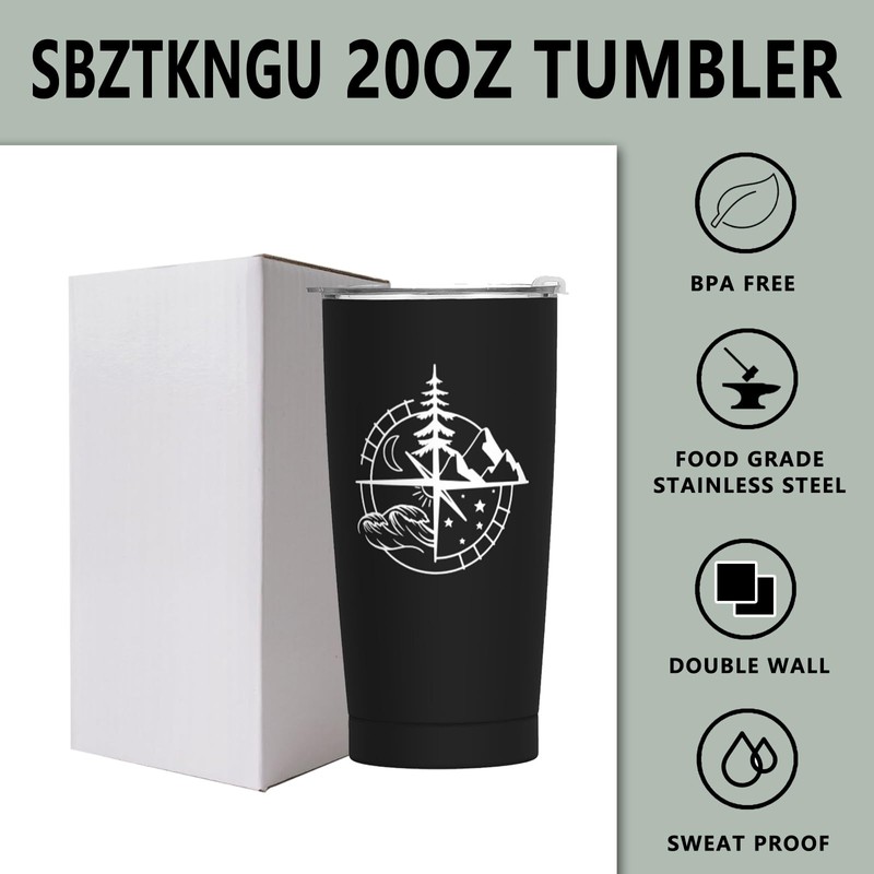 Compass Mountain Stainless Steel Mug 20oz, Vacuum Insulated Cup