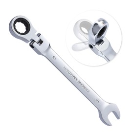B4B BANG 4 BUCK 15mm Ratcheting Combination Wrench Metric, Flex Head Ratcheting Wrench Spanner with 12-Point Design, 72-Tooth Ratchet, Chrome Vanadium Steel