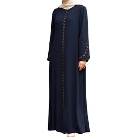 istanbulstyles Women's Abaya Long Sleeve Open Quarry Floor Length Zipper Floor Length Turkish Islamic Fashion (Navy Bule, XX-Large)