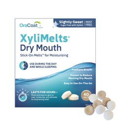 Oracoat XyliMelts - Discos hidratantes para la boca seca, sin azúcar con xilitol, 40 unidades, sabor ligeramente dulce, alivio de 8 horas
