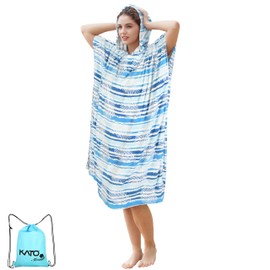 Kato Tirrinia Microfibre Terry Towelling Surf Poncho Towel Bath Poncho Bathrobe Sauna Women Men Large Surf Poncho Beach Poncho Adult Beach Towel Hooded Towel Sport Gym Beach Towel, Aqua Leaf