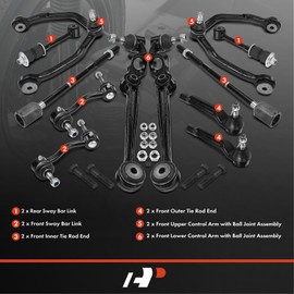 A-Premium Set of 12, Front Upper Lower Control Arm, Inner Outer Tie Rod End, Front & Rear Sway Bar Link, Compatible with Ford Thunderbird 1993-1997, Mercury Cougar 1993-1997
