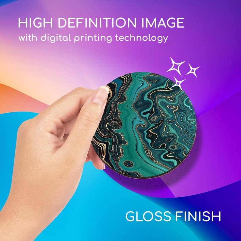 1 x Round Coaster - Teal Aqua Marble Effect Ink