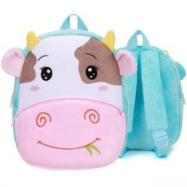 Yvechus Toddler Backpack Zoo Plush Mini Daypack Animal Cartoon Travel Bag for Baby Girl Boy (Cow Blue)