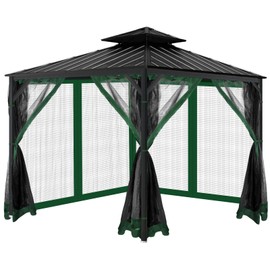 Gazebo Universal Replacement Mosquito Netting, 10'x10' Gazebo Netting Outdoor, 4-Panel Screen Walls for Outdoor Patio with Zipper (Mosquito Net Only) (Green)