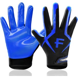 FINGER TEN American Football Gloves Youth Kids Ultra Tack Sticky Non-Slip Palm Receivers, Rugby Gloves for Boys Girls Flexible Stretch Protection Fit Children Age 5-14 (Blue, Small)