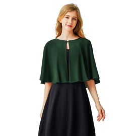 Chiffon Cape for Women, Dark Green Chiffon Capelets Shawls and Wraps for Evening Party Dress(US-DP-Dark Green)