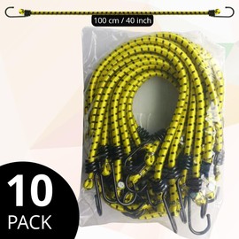 ANSIO Bungee Cords with Hooks 40"-100cm Pack of 10 UV-Resistant Elastic Straps Ideal for Securing Luggage, Racks,Camps, Motorcycle, Tarps,Garden Furniture, Hand Truck,DIY Storage Multi-Purpose-Yellow