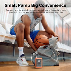Etenwolf Quiet Basketball Air Pump, 3200mAh Electric Ball Pump with Auto Stop & Deflate, ±0.3 PSI Gauge for Soccer/Volleyballs – P300 Plus (Vivid Orange) Portable