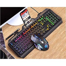 Combo de Teclado y ratón de Juego, 3 Colores Canselable Acceso retroiluminado Teclado mecánico con 4 Colores respirando DIRIGIÓ Ratón de...           